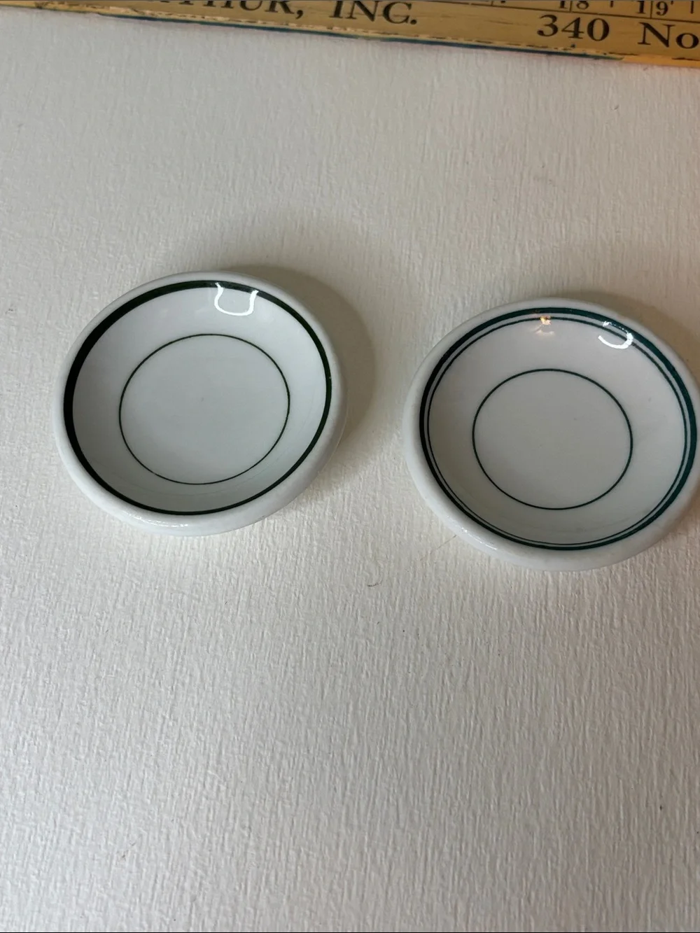 Vintage Green Banded Restaurant Ware Butter Pat Dishes Set of 2